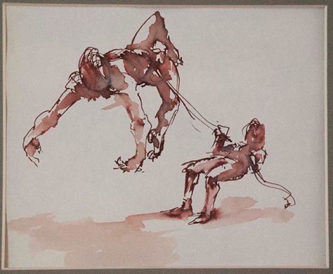 "Holding on" 4. Line & Wash. 16x13cm